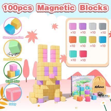 100pcs Magnetic Cubes for Kids, Educational Toys for Kids, Sensory Autism-Friendly Learning Toys Gift for Boys & Girls